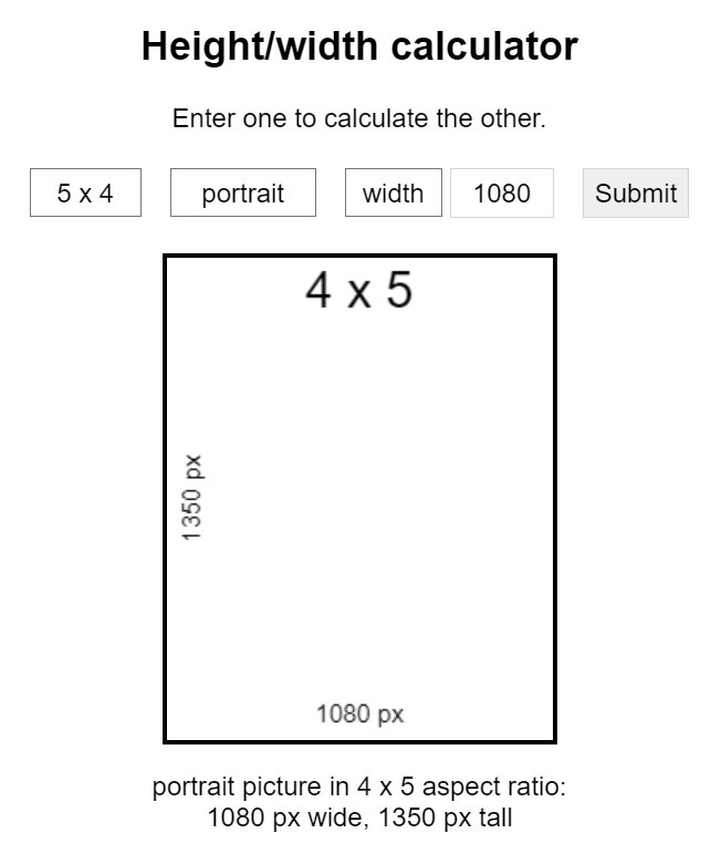 aspect ratio calculator inches
